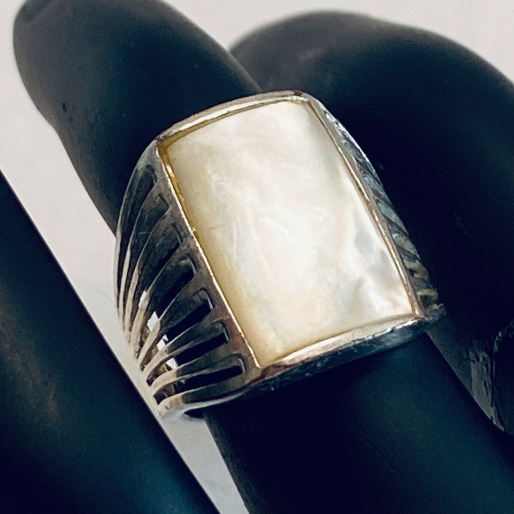 Thailand Silver Ring Large Rectangular Mother Of … - image 3